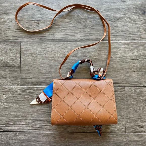 Mini Quilted Embossed Scarf Decor Satchel Bag Brown - Picture 5 of 10